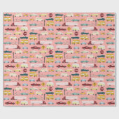 Vroom! Straßenbahnwagen Busfahrrad rosa Geschenkpapier (Flach)