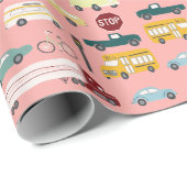 Vroom! Straßenbahnwagen Busfahrrad rosa Geschenkpapier (Rolleneckpunkt)