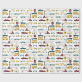 Vroom! Straßenbahnwagen Busfahrrad weiß Geschenkpapier (Flach)