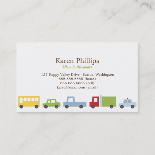 Vroom Vroom Cars Zimmermädchen Telefonnummerkarte (Vorderseite)