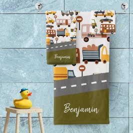 Vroom! Vroom! Pkw und Transportmuster Boy Badhandtuch Set