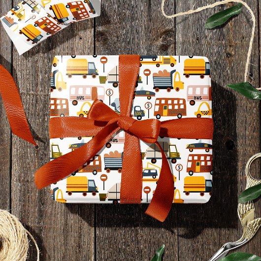 Vroom! Vroom! Pkw und Transportmuster Boy Geschenkpapier