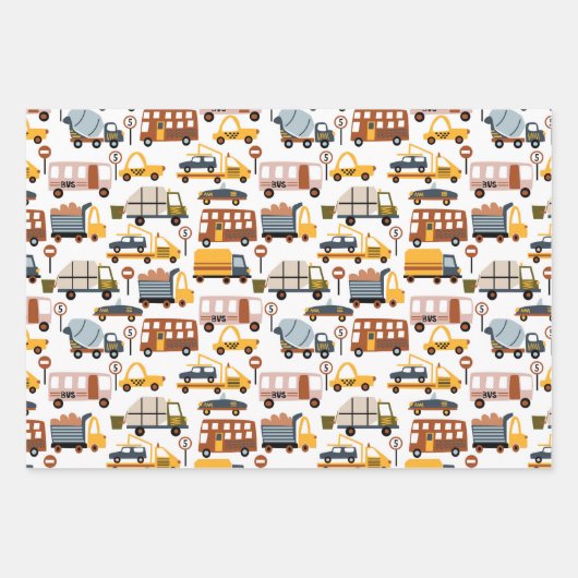 Vroom! Vroom! Pkw und Transportmuster Boy Geschenkpapier Set (Vorderseite 3)