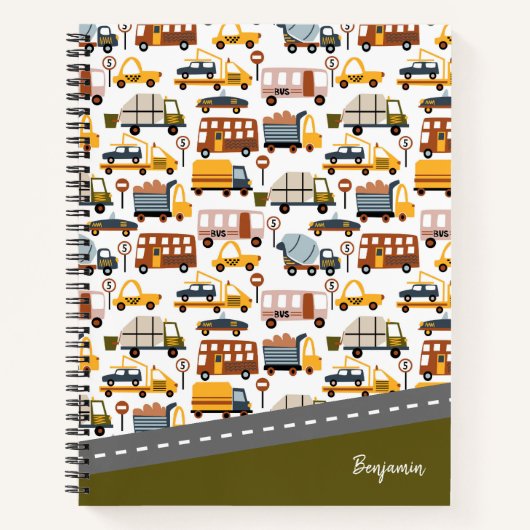 Vroom! Vroom! Pkw und Transportmuster Boy Notizblock (Vorderseite)