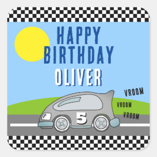Vroom Vroom Racing Auto Road Name Happy Birthday Quadratischer Aufkleber