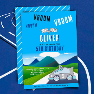 Vroom Vroom Racing Car on a Road Boy Birthday Einladung