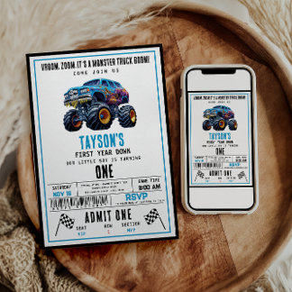 Vroom Zoom Monster Truck Boom | 1. Geburtstag Part Einladung