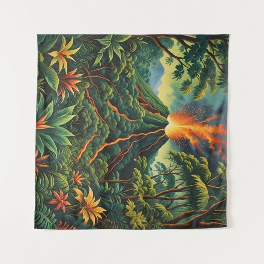 Vulkan Acrylic auf der baumbewachsenen Insel Wandteppich (Vorderseite (Horizontal))