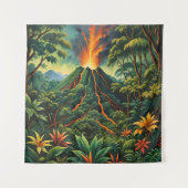 Vulkan Acrylic auf der baumbewachsenen Insel Wandteppich (Vorderseite)
