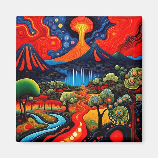 Vulkan in der Nacht 8 Magnet (Vorne)
