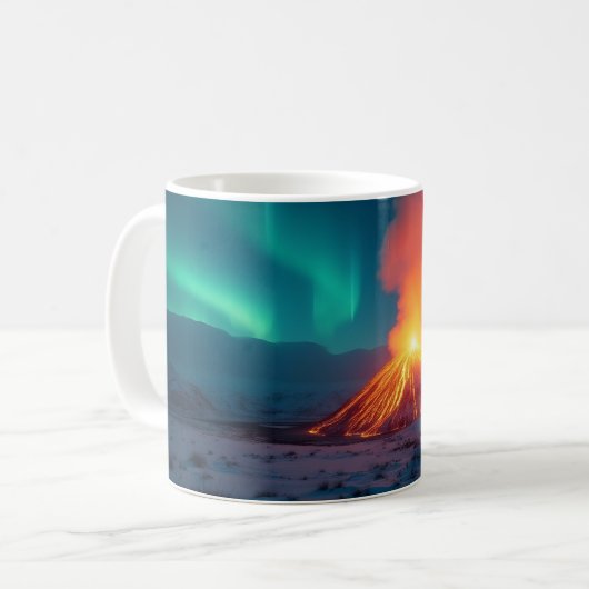 Vulkanausbruch unter der Aurora Borealis Kaffeetasse (Vorderseite Links)