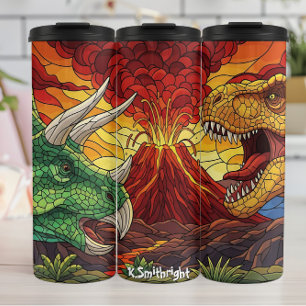 Vulkandinosaurien Buntglas-Schlacht Thermosbecher