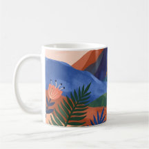 Vulkane-Landschaft-Tasse – Terrakotta & Kobalt