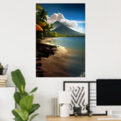 Vulkane, weißer Sandstrand mit Palmen Poster (Heimbüro)