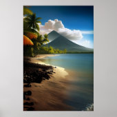 Vulkane, weißer Sandstrand mit Palmen Poster (Vorne)