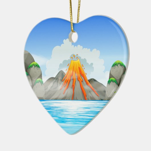 Vulkaneruption in dem See Keramik Ornament (Links)