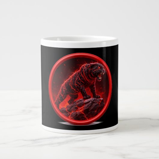 Vulkanischer schwarzer Panther auf glühendem Felse Jumbo-Tasse (Vorderseite)