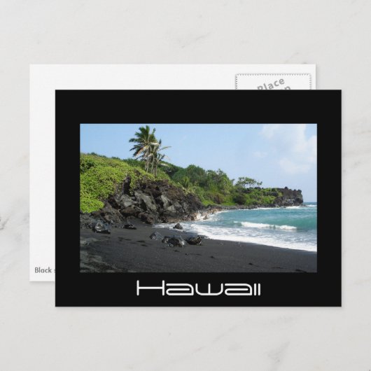 Vulkanischer schwarzer Sandstrand auf der schwarze Postkarte (Vorne/Hinten)