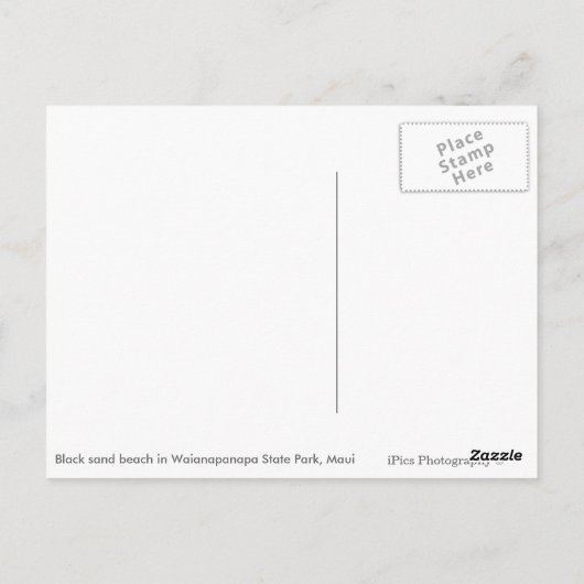 Vulkanischer schwarzer Sandstrand auf der weißen P Postkarte (Rückseite)