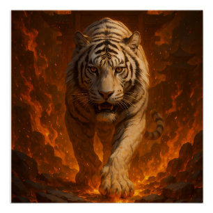 Vulkanischer Weißer Tiger Premium-Wandkunst – Fein Poster
