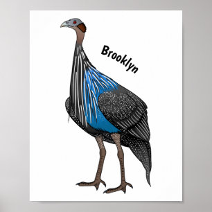 Vulturine Perlhuhn Vogel Cartoon-Illustration Poster