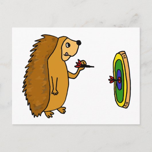 VV - Funny Igel Throwing Darts Cartoon Postkarte (Vorderseite)