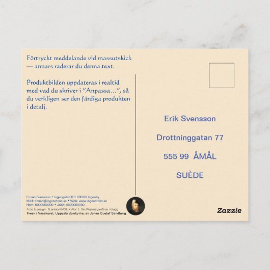 Vykort — Gustav Vasa Postkarte (Rückseite)