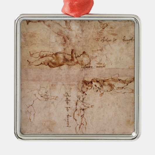 W.4v Seite von Skizzen der Babys oder der Engel Ornament Aus Metall (Vorne)