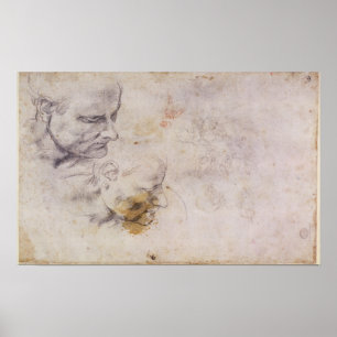 W.60 Sketch eines männlichen Kopfes, in zwei Posit Poster