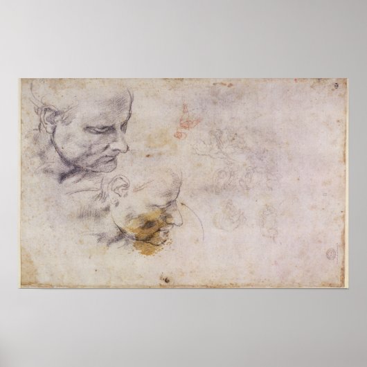 W.60 Sketch eines männlichen Kopfes, in zwei Posit Poster (Vorne)