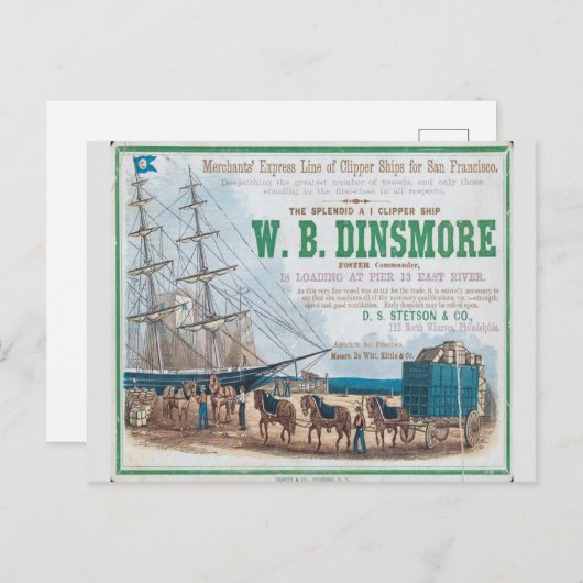 W B Dinsmore Clipper Segelschiff Postkarte (Vorne/Hinten)