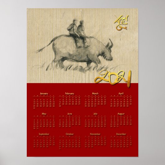 W Buffalo Children Chinese Ox Year 2021 Calendar P Poster (Vorne)