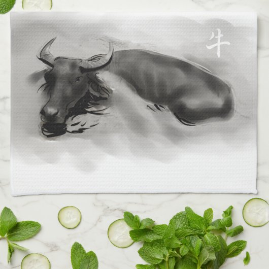 W Buffalo Chinese Ox Year Zodiac wählen Farbe KT1 Geschirrtuch (Gefaltet)