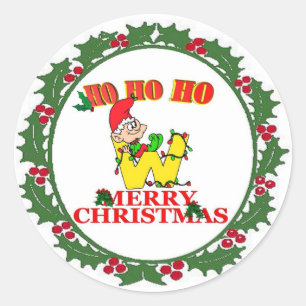 W - CHRISTMAS ELF MONOGRAM-SIEGEL RUNDER AUFKLEBER