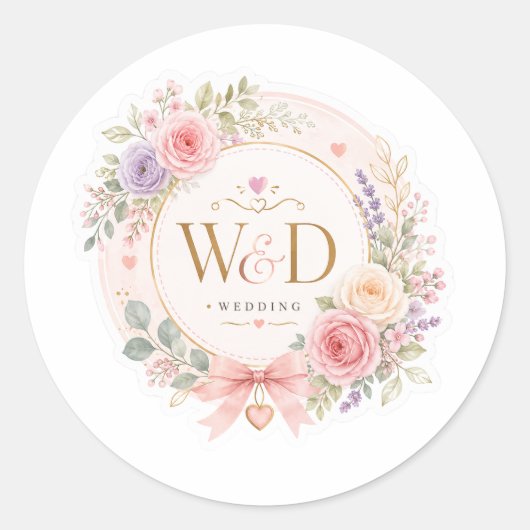 W&D Hochzeit Runder Aufkleber (Vorderseite)