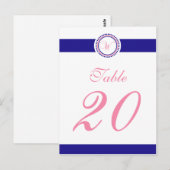 W Dot Circle Monogramm Tischnummer (rosa / blau) (Vorne/Hinten)