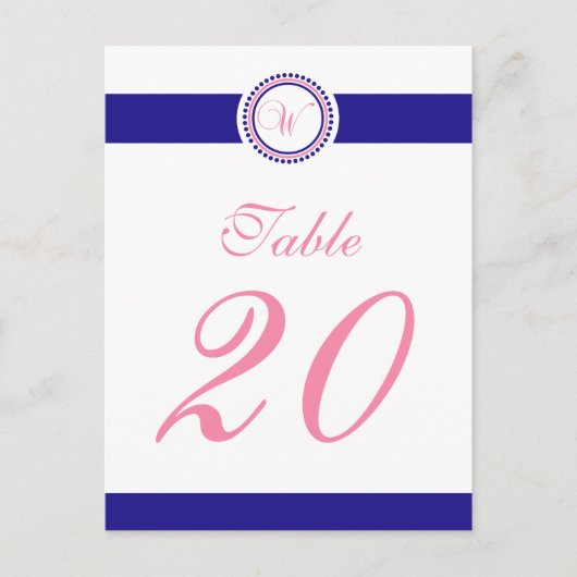 W Dot Circle Monogramm Tischnummer (rosa / blau) (Vorderseite)