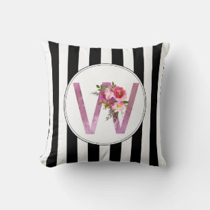W, Floral Monogramm initial, Aquarellfarben-Blume Kissen