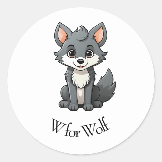 W für Wolf Runder Aufkleber (Vorderseite)