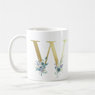 W, goldgelb, zuerst mit blauem Blumenblättern Kaffeetasse
