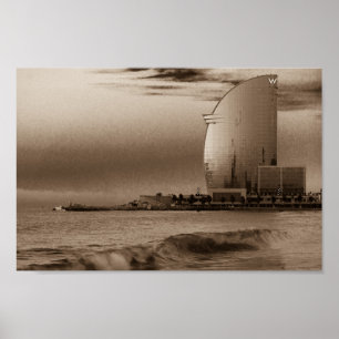 W Hotel in Barcelona, at, the Barceloneta beach. Poster