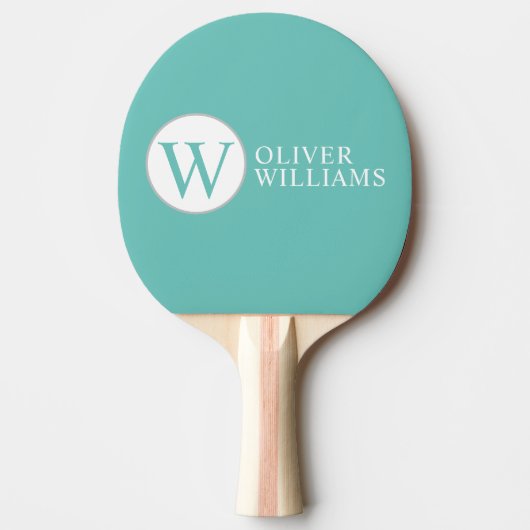 W Initial (bearbeitbar) Circle Monogram Aquamarin Tischtennis Schläger (Vorderseite)