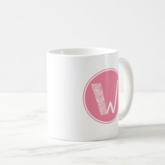 W Initial floral Monogramm Kaffeetasse (VorderseiteRechts)