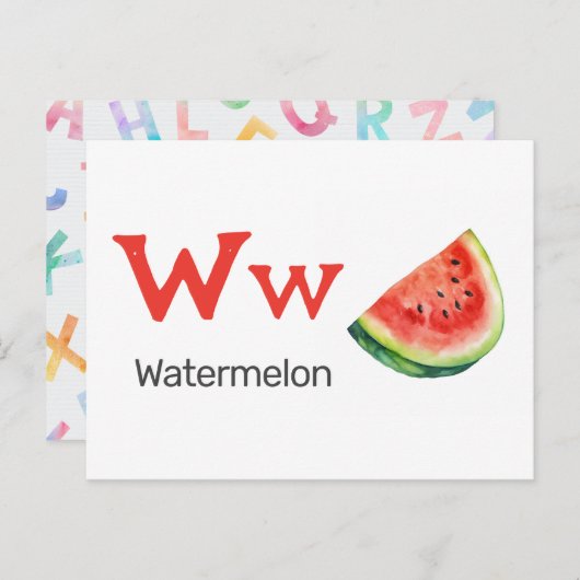 W is for Watermelon - Alphabet Flash Card Postkarte (Vorne/Hinten)