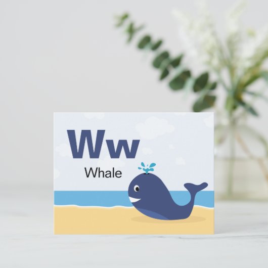 W is for Whale - Alphabet Flash Card Postkarte (Stehend Vorderseite)
