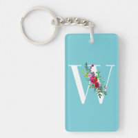 W Letter Initial Monogram Floral Custom Color
