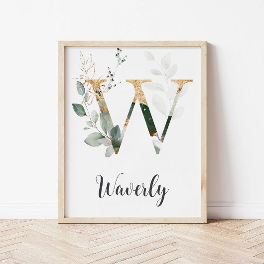 W Letter Monogram Greenerity Kinderzimmer Name Wal Poster