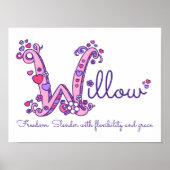 W Monogram Art Willow Girls Name bedeutet Plakat (Vorne)