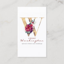 W Monogram Burgundy Red Blume und Gold Glitzer