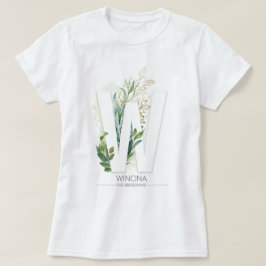 W Monogram Gold Greenery Blätter Elegant T-Shirt